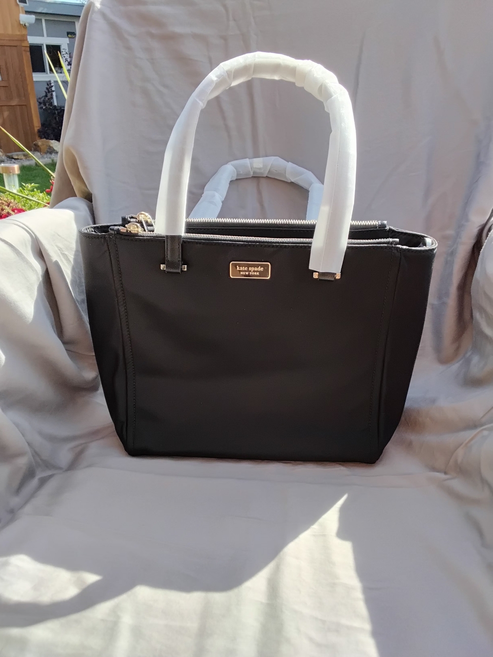 kate spade Dawn Black Satchel with Gold Logo Plate